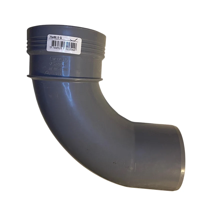 Avloppsböj PP-B 75mm 88,5 grader med 1 muff Wavin