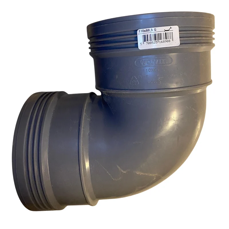 Avloppsböj PP 110mm 88,5 grader med 2 muff Wavin