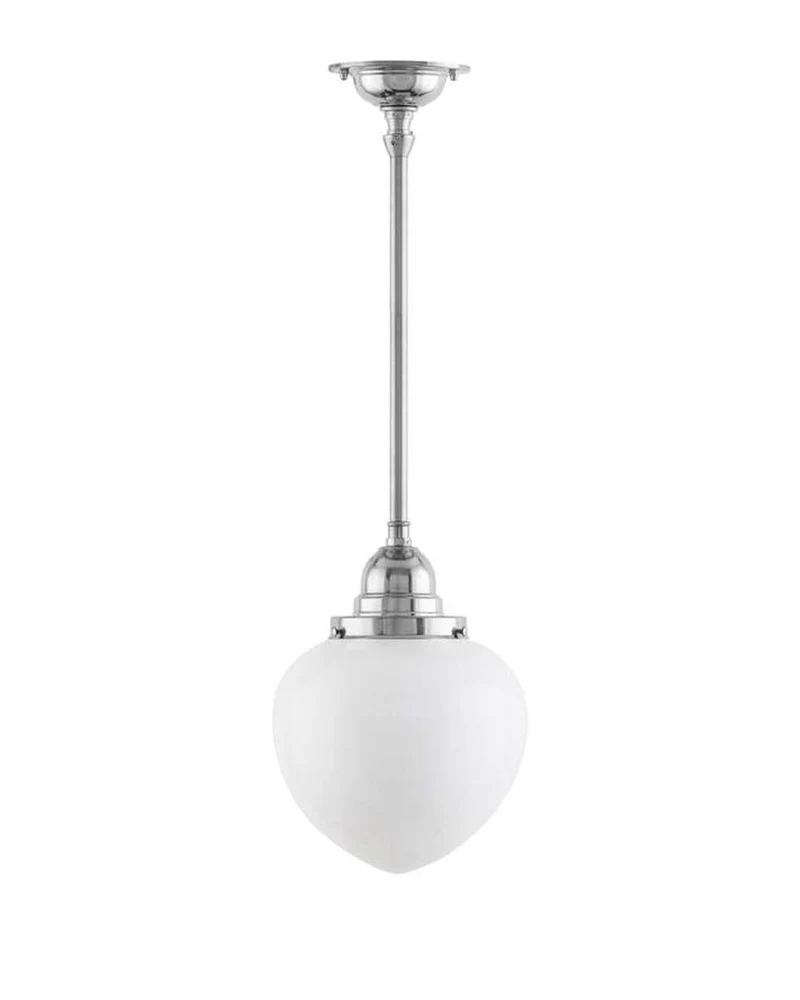 Badrumslampa - Taklampa Byströmpendel 100 nickel, vit droppe