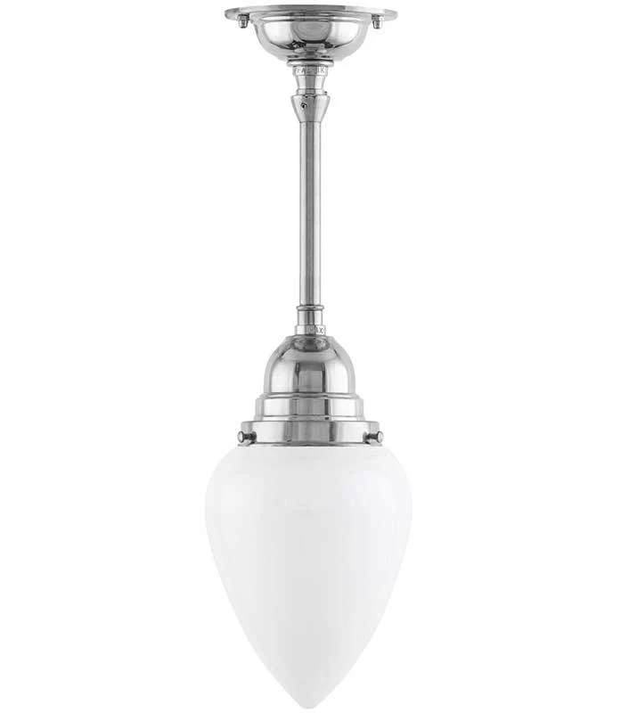 Badrumslampa - Byströmpendel 80 nickel, vit droppe