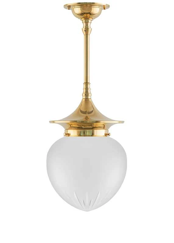 Badrumslampa - Taklampa Dahlbergspendel 100 mässing, mattglas droppe