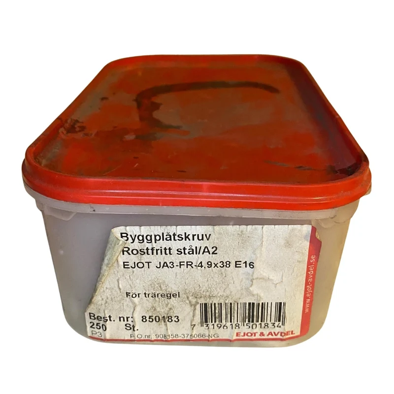 Byggplåtskruv 4,9x38 JA3-FR E16 EJOT rostfri A2 250-pack