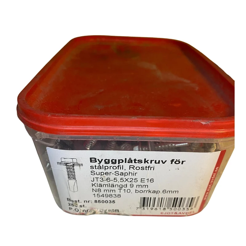 Byggplåtskruv 5,5x25 JT3-6 E16 Super-Saphir EJOT rostfri 250-pack