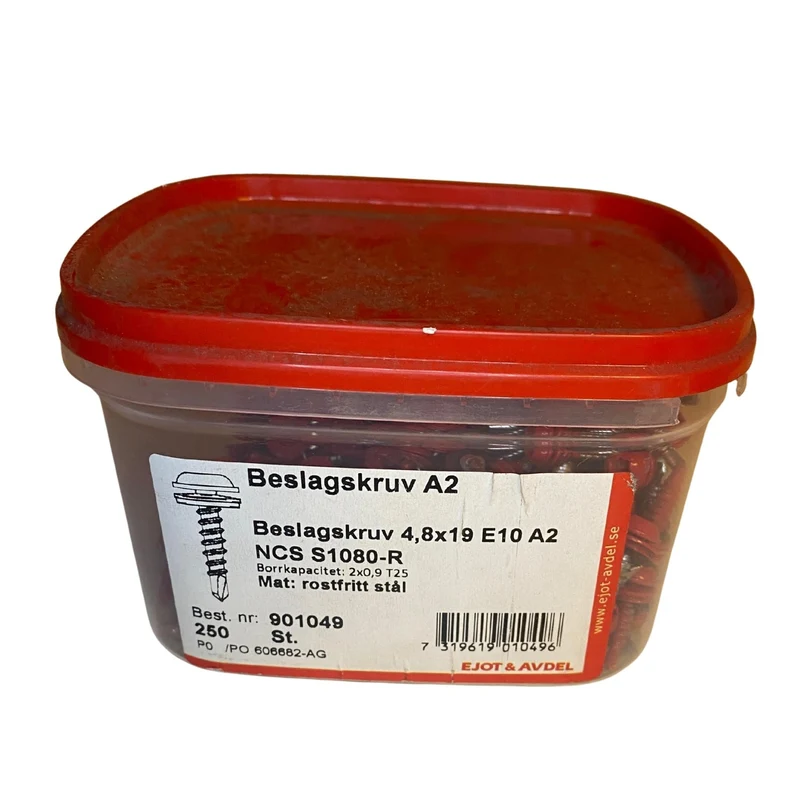 Beslagsskruv 4,8x19 E10 A2 EJOT röd 250-pack