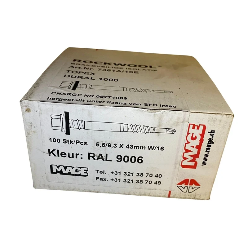 Självborrande farmarskruv 5,5/6,3×43 mm RAL9006 med tätningsbricka 100-pack