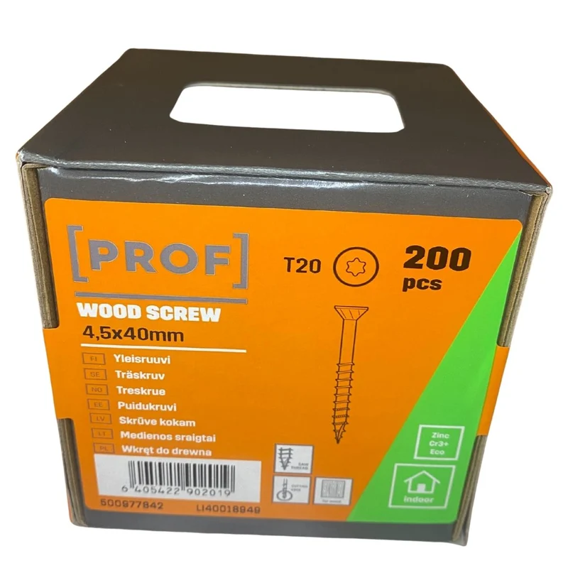 Träskruv 4,5x40 mm Prof FZB T20 Inomhus 200-pack