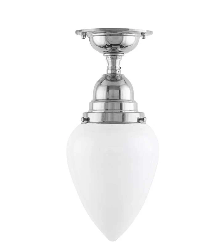 Badrumslampa - Byström 80 nickel, vit droppe