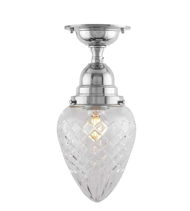 Badrumslampa - Byström 80 nickel, klardroppe