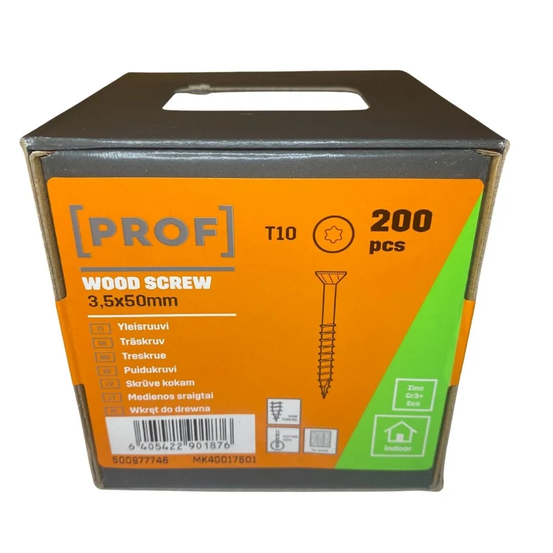 Träskruv 3,5x50 mm Prof FZB T10 Inomhus 200-pack