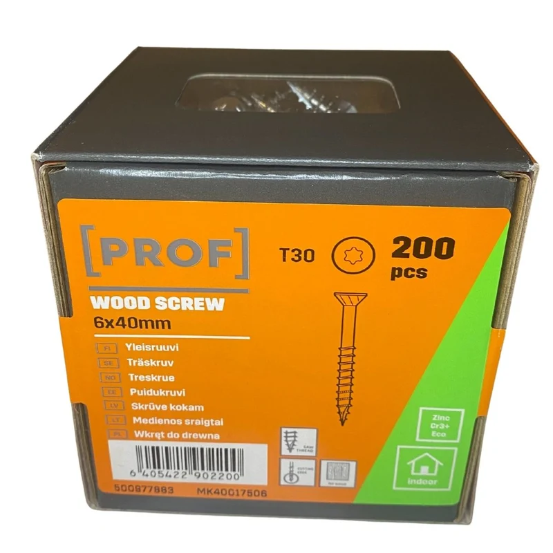 Träskruv 6x40 mm Prof FZB T30 Inomhus 200-pack