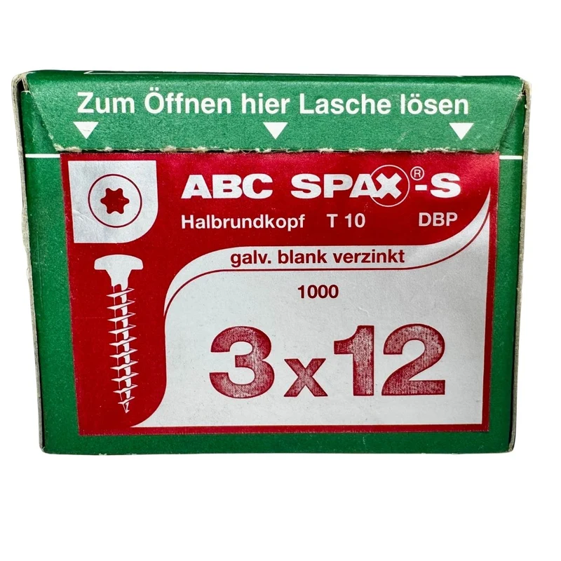 Träskruv 3x12 mm Torx T10 förzinkad SPAX 1000-pack