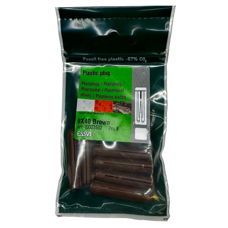 Plastplugg 8x40 mm brun ESSVE 8-pack