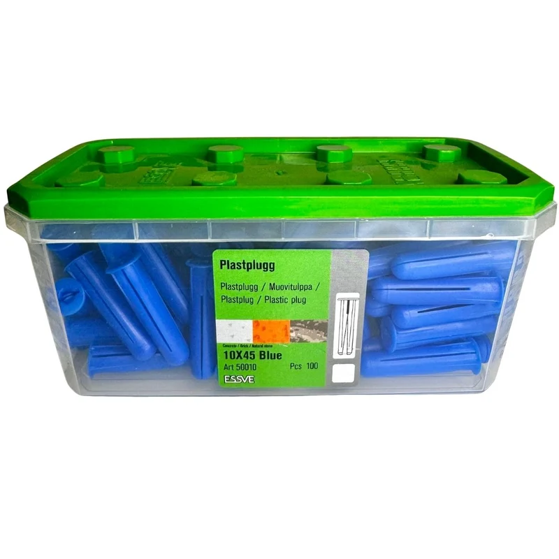 Plastplugg 10x45 mm blå ESSVE 100-pack