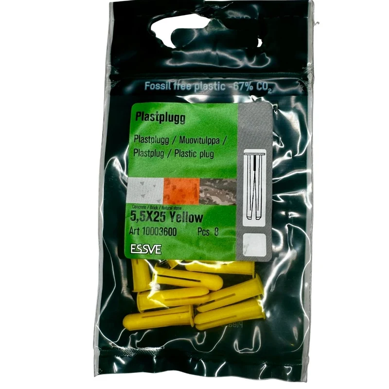 Plastplugg 5,5x25 mm gul ESSVE 8-pack