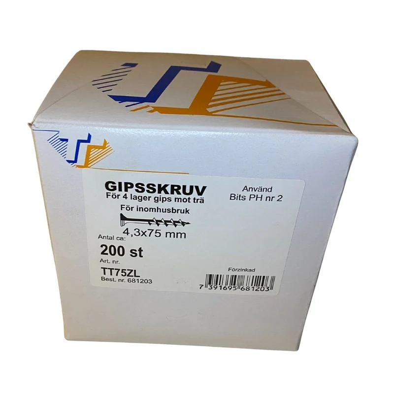Gipsskruv 4,3x75 mm för trä - FZB 200-pack