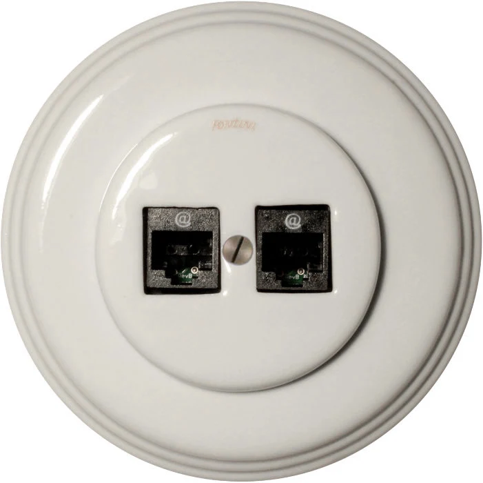 Datajack dubbel RJ45 vitt porslin - Fontini infällt