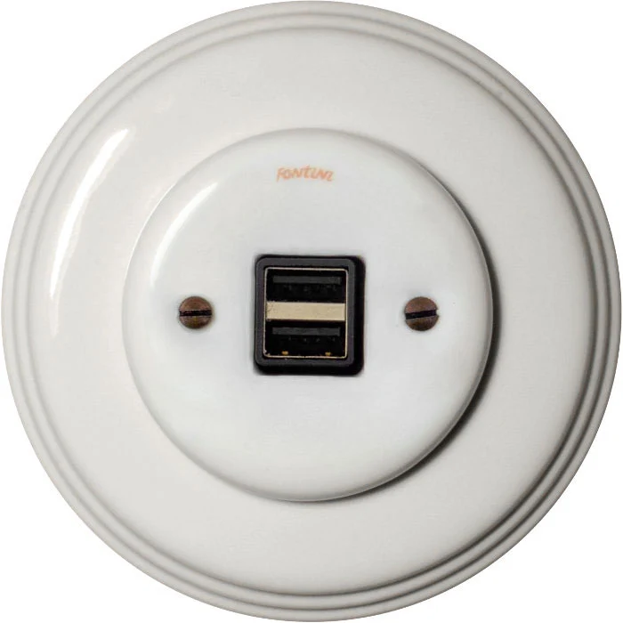 USB-uttag vitt porslin - Fontini infällt