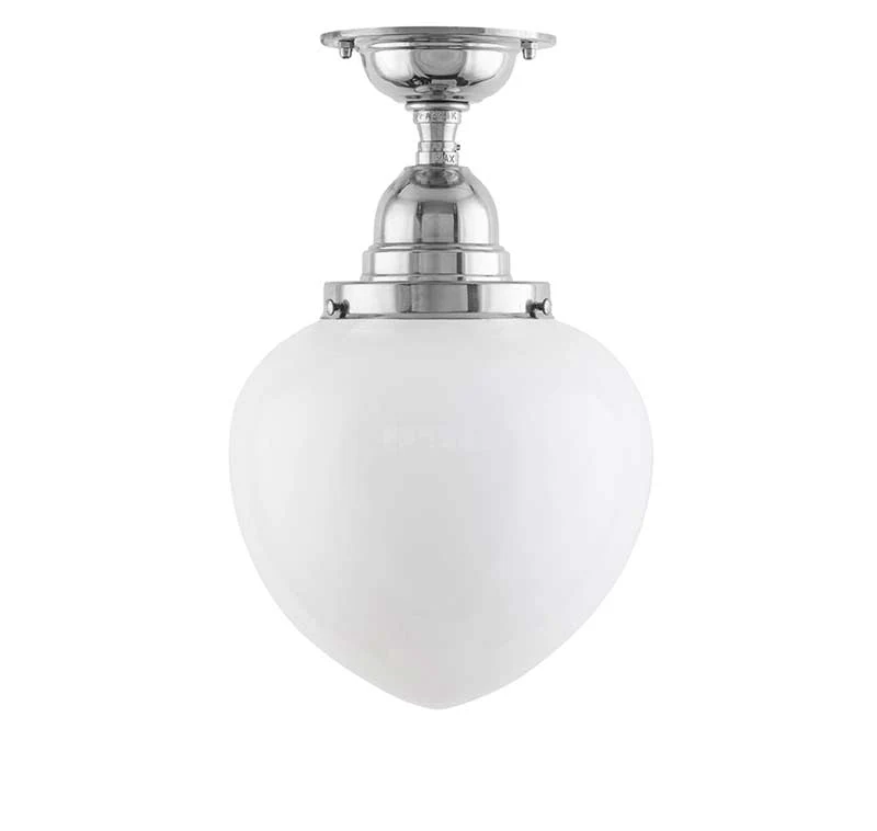 Badrumslampa - Taklampa Byström 100 nickel, vit droppe