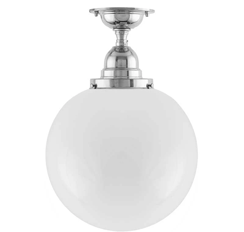 Badrumslampa - Taklampa Byström 100 nickel, stor klotskärm