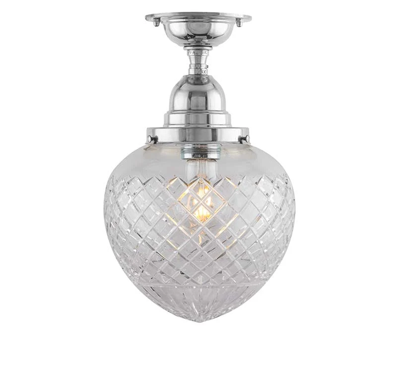 Badrumslampa - Taklampa Byström 100 nickel, klardroppe