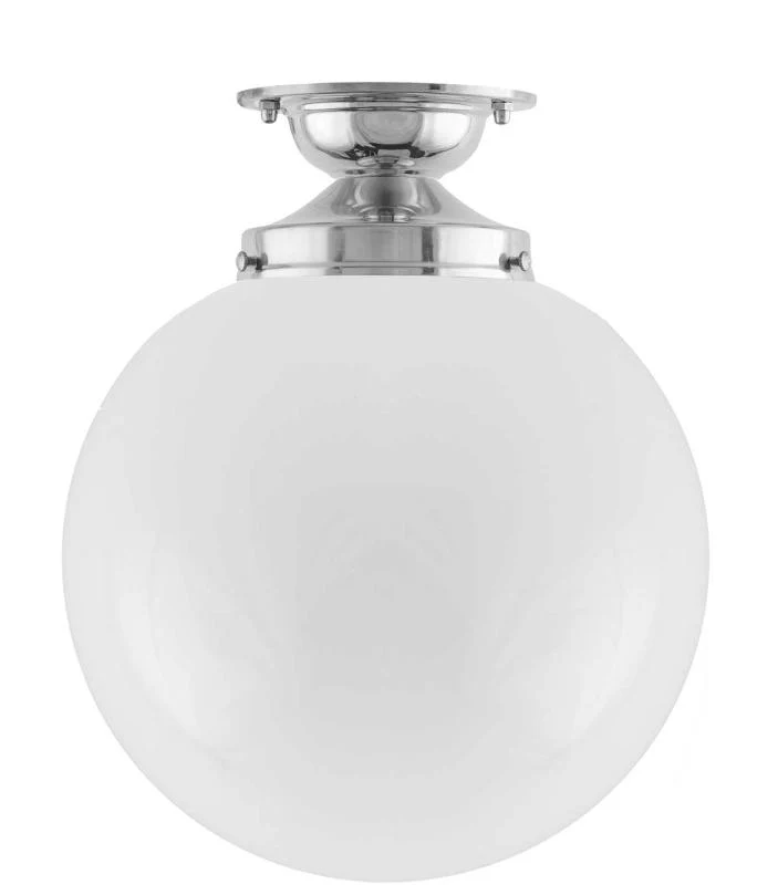 Badrumslampa - Taklampa Lundkvist 100 nickel, stor klotskärm