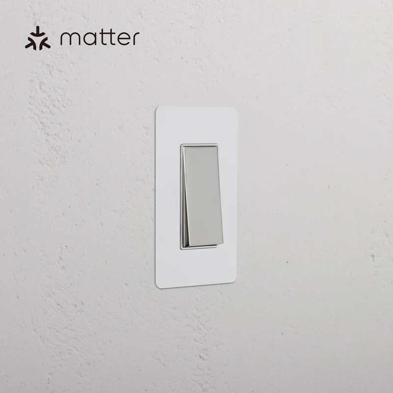 Kew 1G Smart Retractive Rocker Switch - Paintable Polished Nickel White