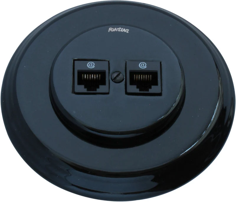 Datajack dubbelt RJ45 svart porslin - Fontini infällt