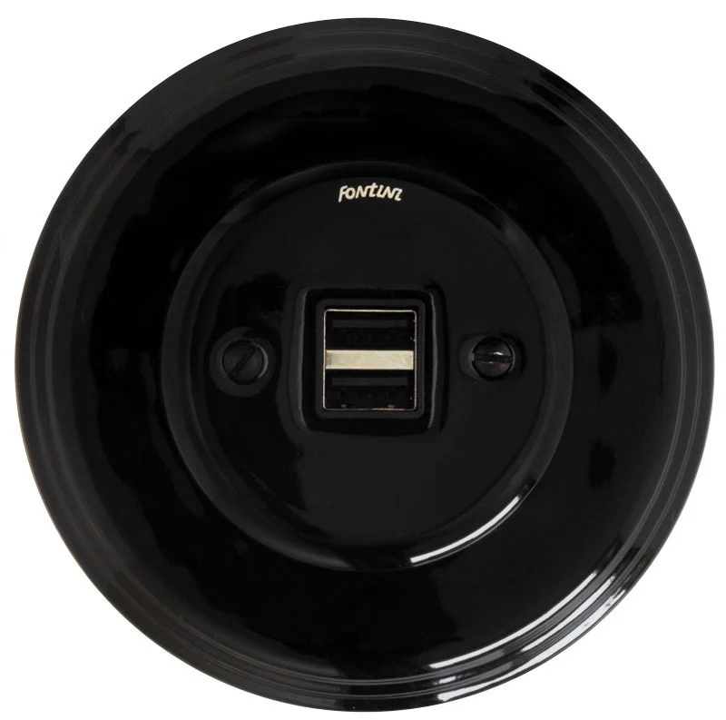 USB-uttag svart porslin - Fontini infällt