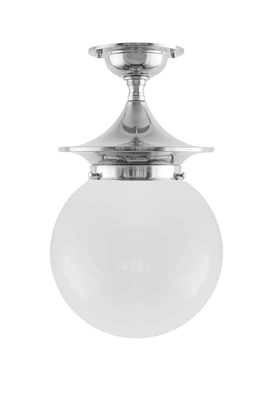 Badrumslampa - Dahlberg 100 nickel, opalvit klotskärm