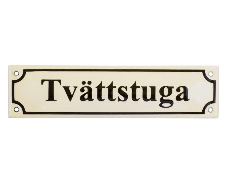 Emaljskylt - Tvättstuga vit/svart