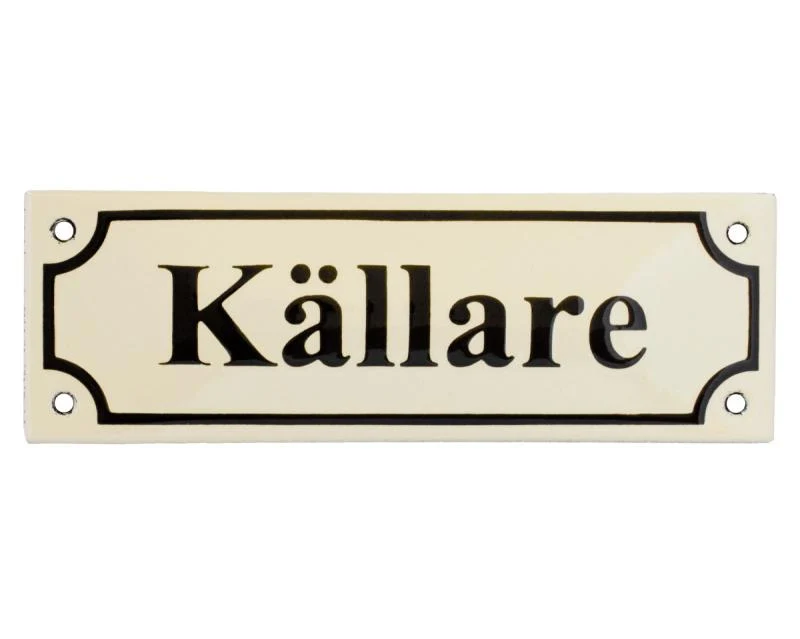 Emaljskylt - Källare vit/svart