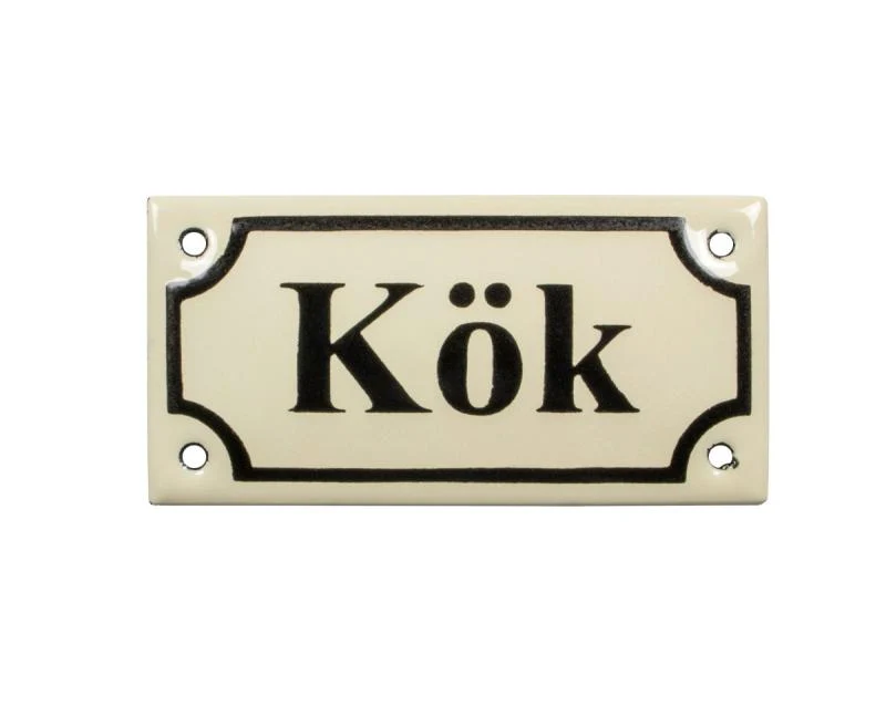 Emaljskylt - Kök vit/svart