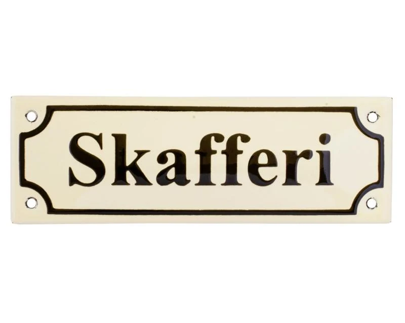 Emaljskylt - Skafferi vit/svart