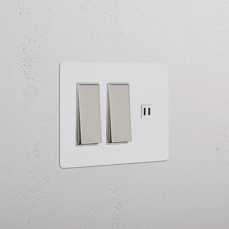 Kew 3G 2x Rocker Switch & Fast Charge USB - Paintable Polished Nickel White