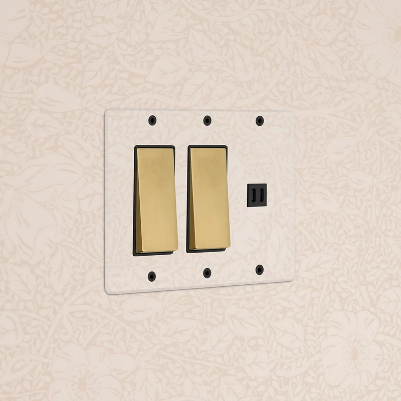 Kew 3G 2x Rocker Switch & Fast Charge USB - Clear Antique Brass Black