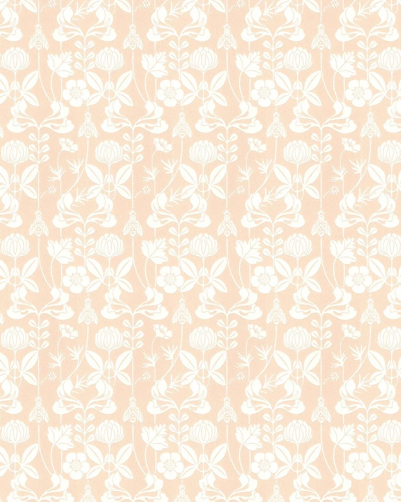 Lim & Handtryck Tapet - Solsidan rosa/vit