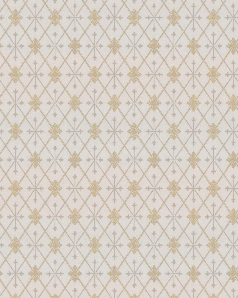 Lim & Handtryck Tapet - Skogshyddan beige/guld