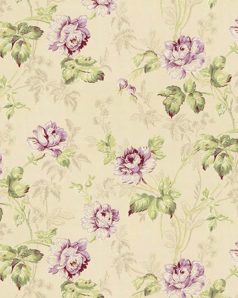 Lim & Handtryck Tapet - Belle epoque beige/grön/ljuslila