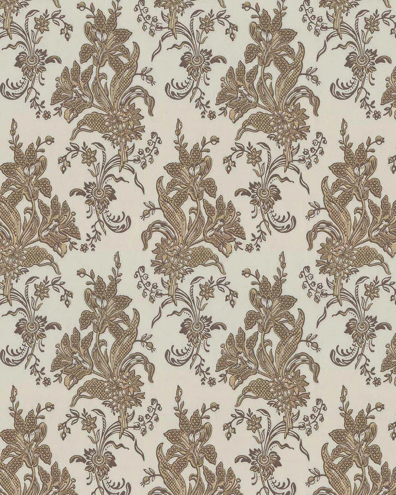 Lim & Handtryck Tapet - Liljor beige/guld
