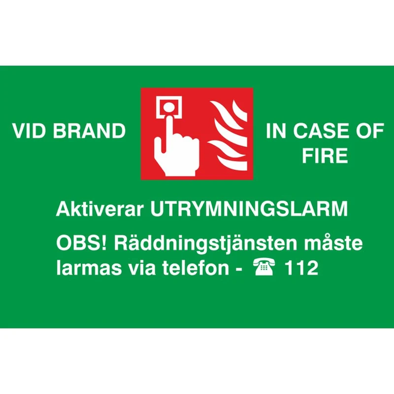 Skylt Aktiverar utrymningslarm 90x60mm