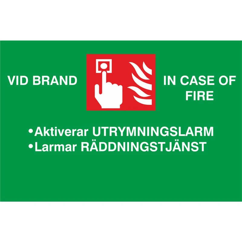 Skylt Aktiverar utrymningslarm Larmar 90x60mm