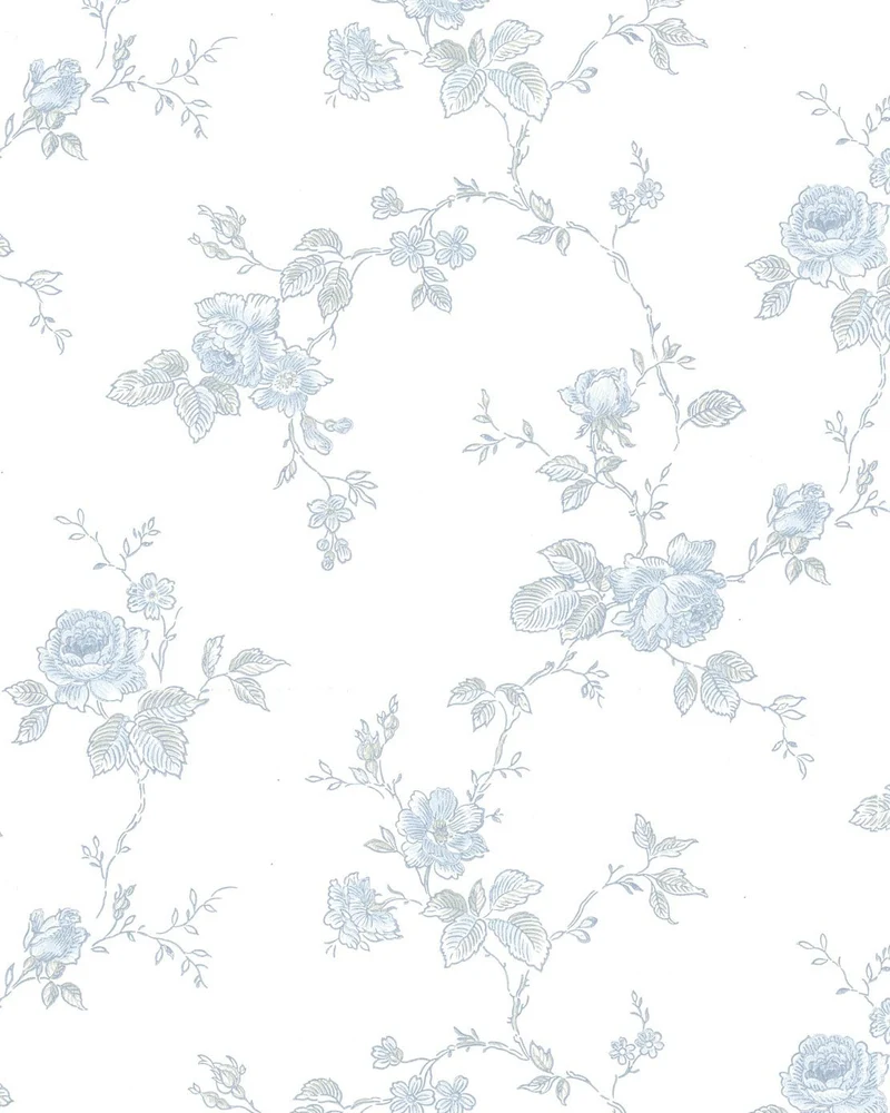 Lim & Handtryck Tapet - Rosen vit/blå