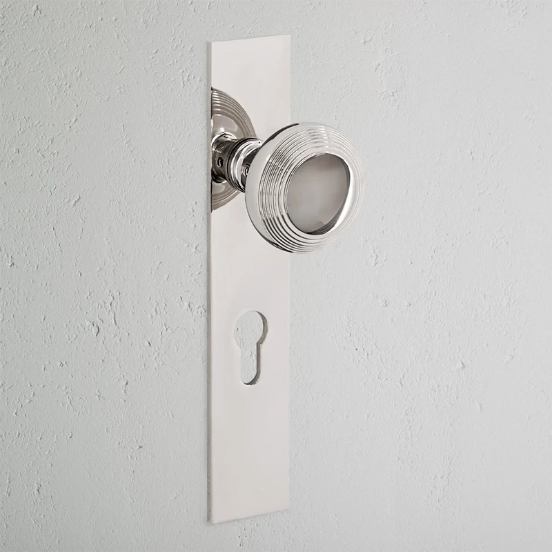 Poplar Long Plate Unsprung Door Knob & Euro Lock – Polished Nickel