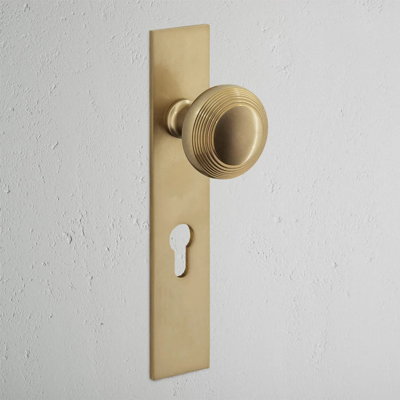 Poplar Long Plate Unsprung Door Knob & Euro Lock – Antique Brass