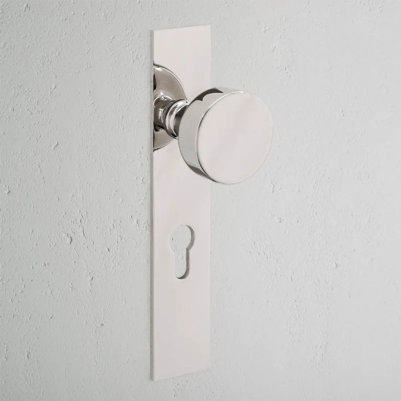 Onslow Long Plate Unsprung Door Handle & Euro Lock – Polished Nickel