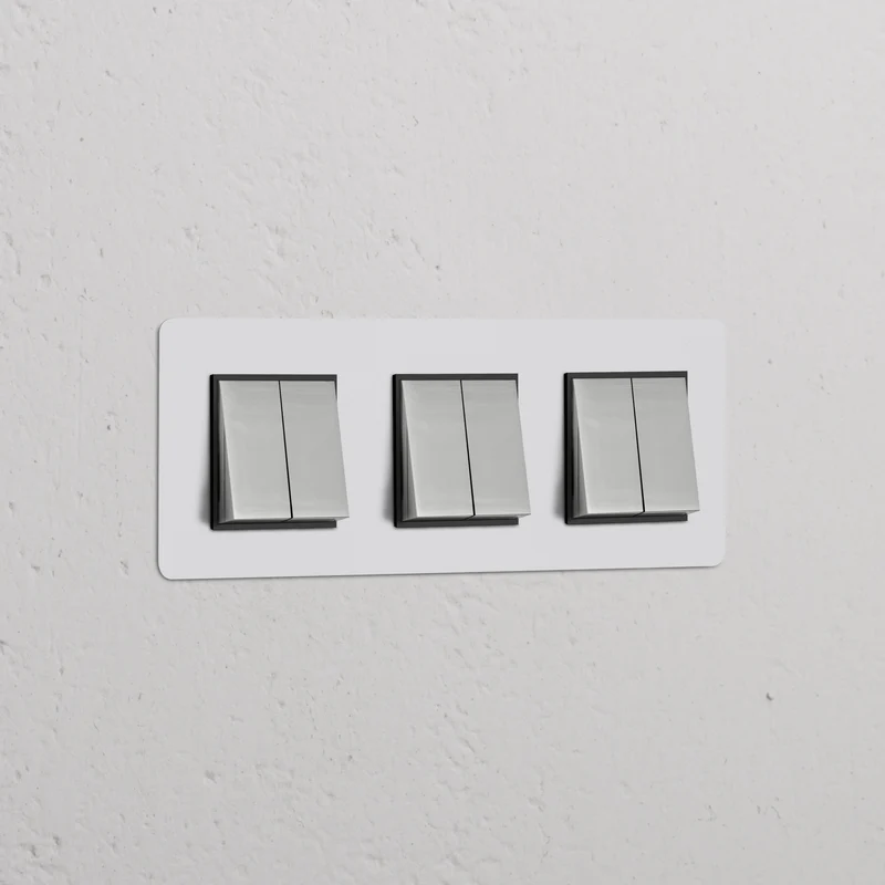 Kew Triple 6x Rocker Switch - Paintable Polished Nickel | Black