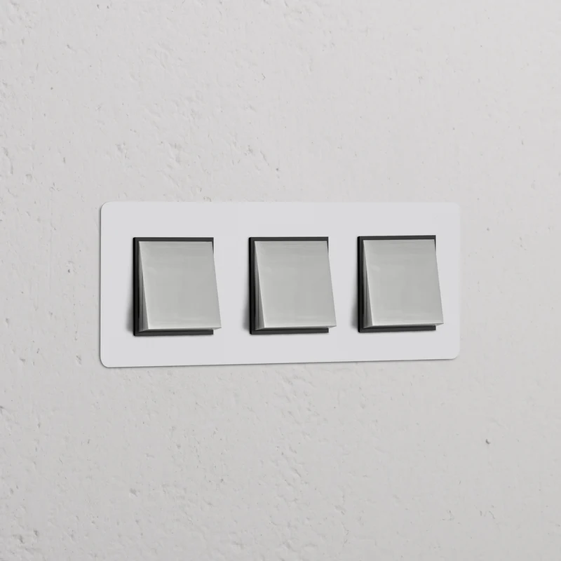 Kew Triple 3x Rocker Switch - Paintable Polished Nickel | Black
