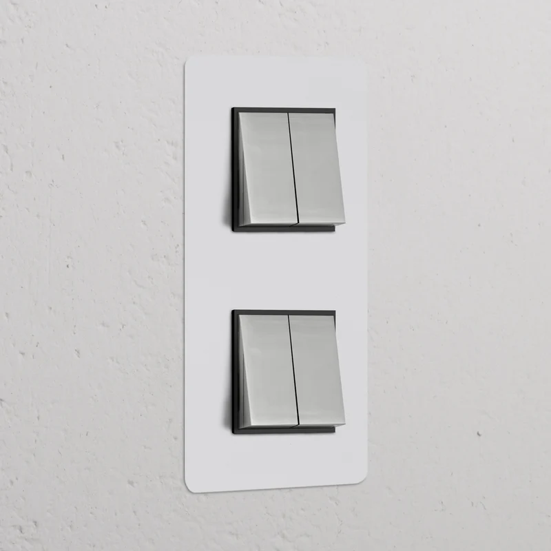 Kew Double 4x Vertical Rocker Switch - Paintable Polished Nickel | Black