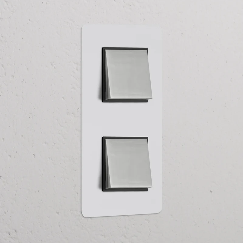 Kew Double 2x Vertical Rocker Switch - Paintable Polished Nickel | Black