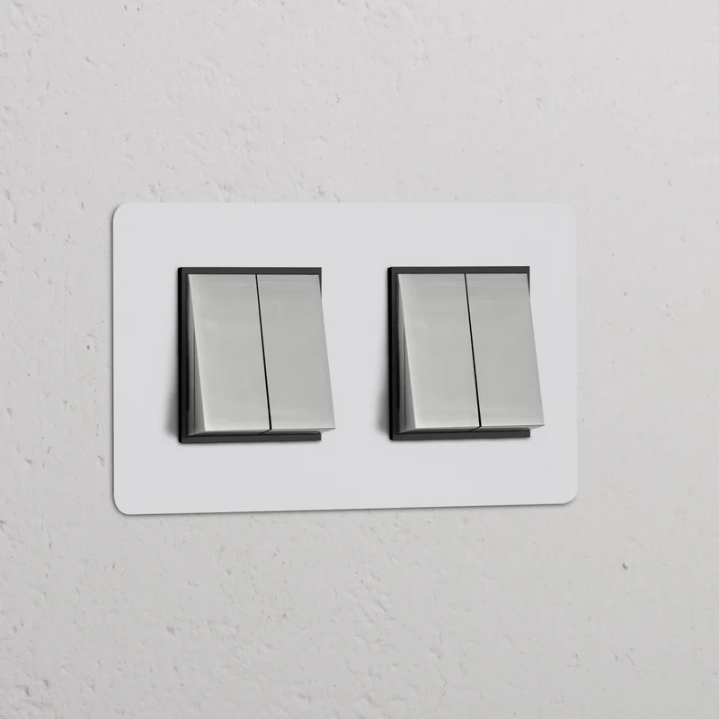 Kew Double 4x Rocker Switch - Paintable Polished Nickel | Black